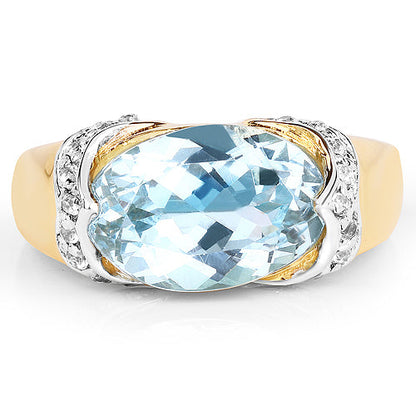 14K Yellow Gold Plated 6.56 Carat Genuine Blue Topaz and White Topaz .925 Sterling Silver Ring by Bids.com