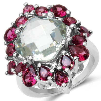 8.61 Carat Genuine Green Amethyst &amp; Rhodolite .925 Sterling Silver Ring by Bids.com