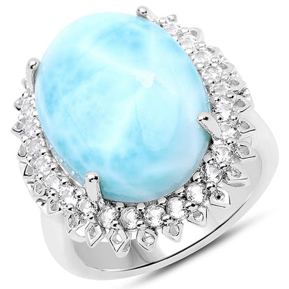 17.62 Carat Genuine Larimar and White Topaz .925 Sterling Silver Ring by Bids.com