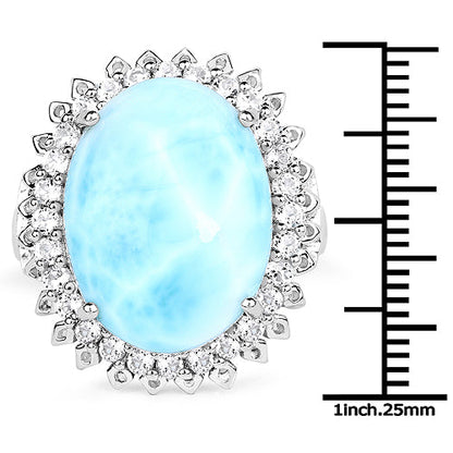 17.62 Carat Genuine Larimar and White Topaz .925 Sterling Silver Ring by Bids.com