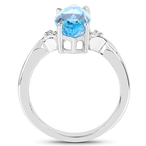 3.67 Carat Genuine Swiss Blue Topaz and White Diamond .925 Sterling Silver Ring by Bids.com