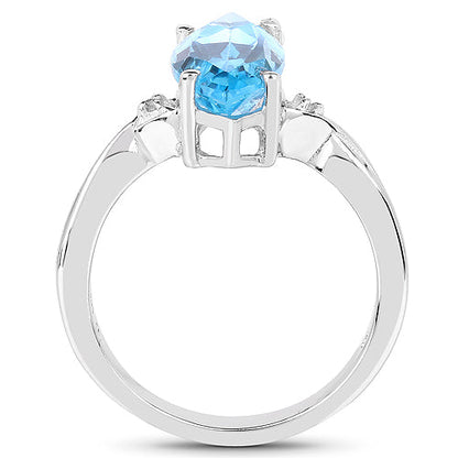 3.67 Carat Genuine Swiss Blue Topaz and White Diamond .925 Sterling Silver Ring by Bids.com