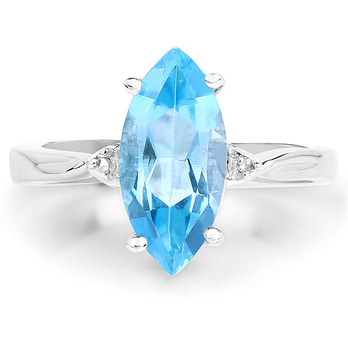 3.67 Carat Genuine Swiss Blue Topaz and White Diamond .925 Sterling Silver Ring by Bids.com