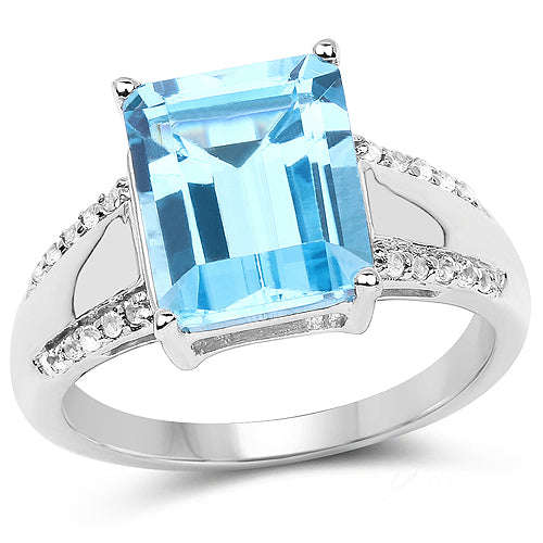 5.78 Carat Genuine Swiss Blue Topaz and White Topaz .925 Sterling Silver Ring by Bids.com