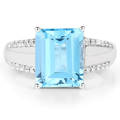 5.78 Carat Genuine Swiss Blue Topaz and White Topaz .925 Sterling Silver Ring by Bids.com