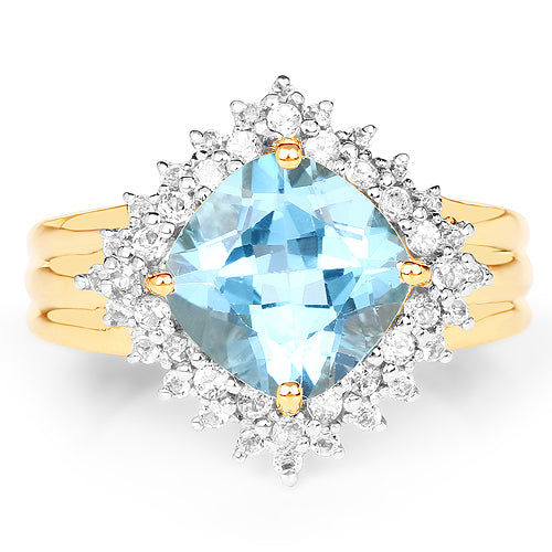 14K Yellow Gold Plated 4.33 Carat Genuine Swiss Blue Topaz and White Topaz .925 Sterling Silver Ring by Bids.com