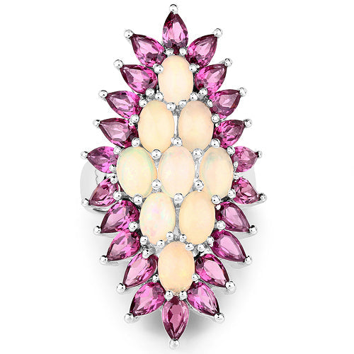 8.37 Carat Genuine Opal &amp; Rhodolite .925 Sterling Silver Ring by Bids.com
