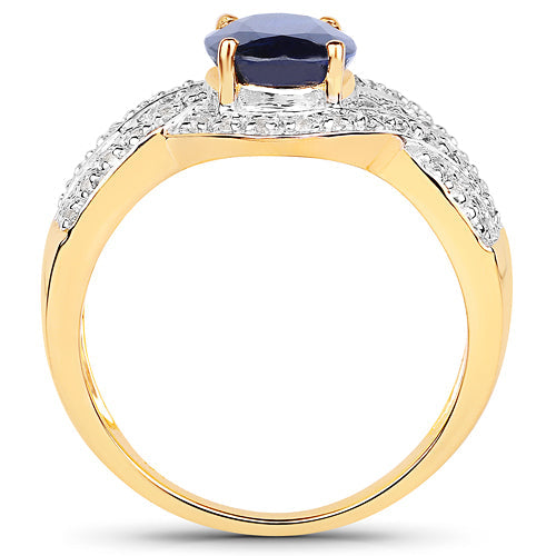 14K Yellow Gold Plated 2.56 Carat Genuine Kyanite and White Topaz .925 Sterling Silver Ring by Bids.com