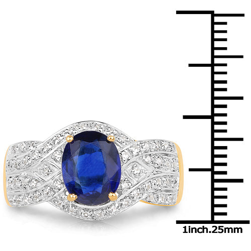 14K Yellow Gold Plated 2.56 Carat Genuine Kyanite and White Topaz .925 Sterling Silver Ring by Bids.com