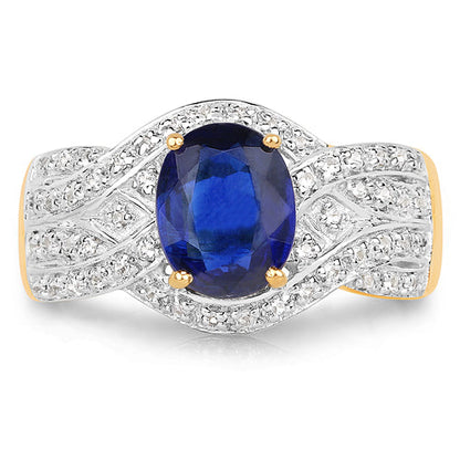 14K Yellow Gold Plated 2.56 Carat Genuine Kyanite and White Topaz .925 Sterling Silver Ring by Bids.com