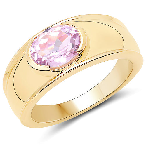 14K Yellow Gold Plated 2.40 Carat Genuine Kunzite .925 Sterling Silver Ring by Bids.com