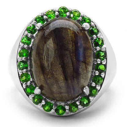 11.90 Carat Genuine Labradorite &amp; Chrome Diopside .925 Sterling Silver Ring by Bids.com