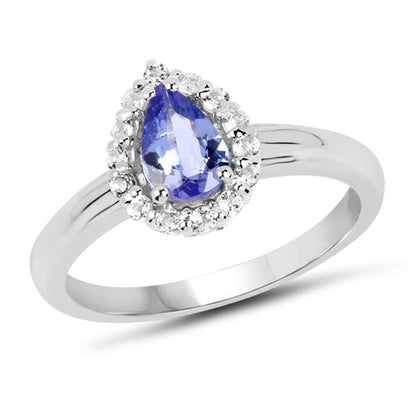 0.96 Carat Genuine Tanzanite and White Topaz .925 Sterling Silver Ring  DestGlow