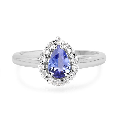 0.96 Carat Genuine Tanzanite and White Topaz .925 Sterling Silver Ring  DestGlow