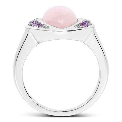 3.57 Carat Genuine Rose Quartz And Amethyst .925 Sterling Silver Ring by Bids.com