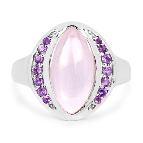 3.57 Carat Genuine Rose Quartz And Amethyst .925 Sterling Silver Ring by Bids.com