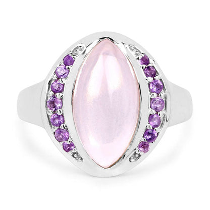 3.57 Carat Genuine Rose Quartz And Amethyst .925 Sterling Silver Ring by Bids.com