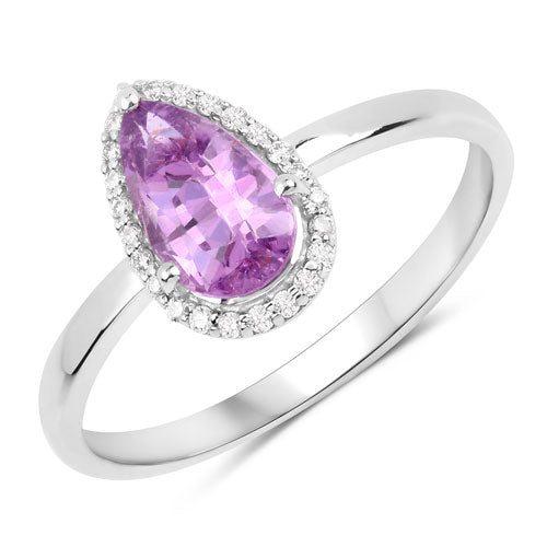 1.25 Carat Genuine Pink Sapphire and White Diamond 14K White Gold Ring by Bids.com
