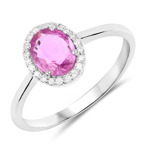 1.12 Carat Genuine Pink Sapphire and White Diamond 14K White Gold Ring by Bids.com