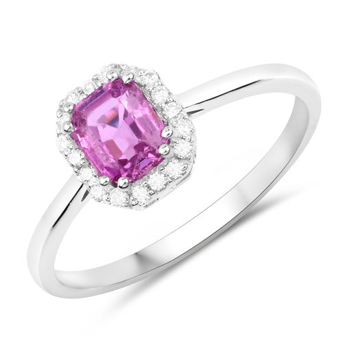 1.09 Carat Genuine Pink Sapphire and White Diamond 14K White Gold Ring by Bids.com