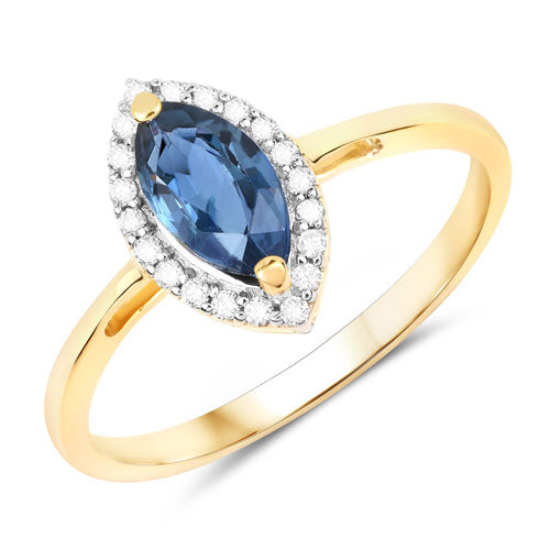 1.17 Carat Genuine Blue Sapphire and White Diamond 14K Yellow Gold Ring by Bids.com
