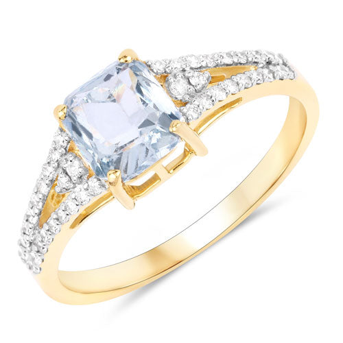 1.62 Carat Genuine Greenish Blue Sapphire and White Diamond 14K Yellow Gold Ring by Bids.com