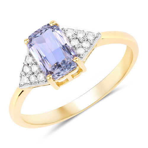 1.47 Carat Genuine Blue Sapphire and White Diamond 14K Yellow Gold Ring by Bids.com