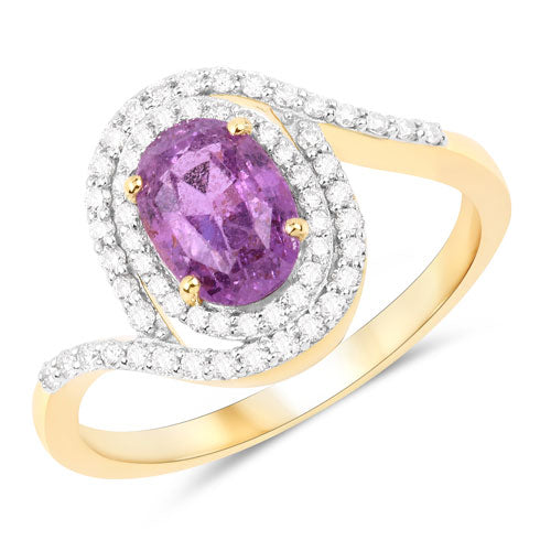 2.01 Carat Genuine Pink Sapphire and White Diamond 14K Yellow Gold Ring by Bids.com
