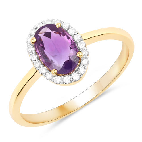 1.24 Carat Genuine Purple Pink Sapphire and White Diamond 14K Yellow Gold Ring by Bids.com