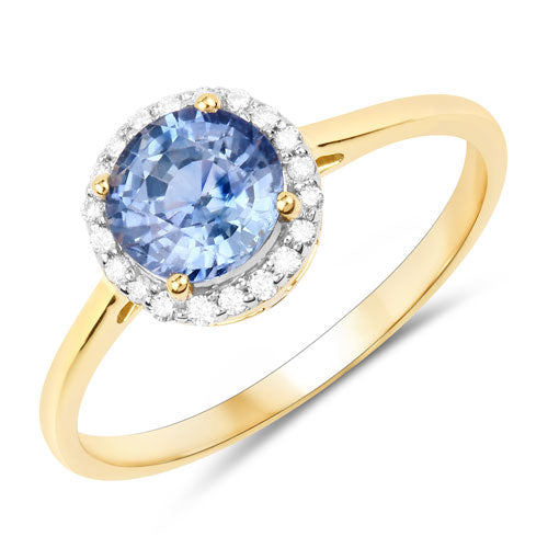 1.35 Carat Genuine Blue Sapphire and White Diamond 14K Yellow Gold Ring by Bids.com