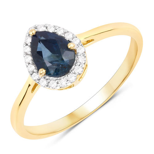1.22 Carat Genuine Blue Sapphire and White Diamond 14K Yellow Gold Ring by Bids.com