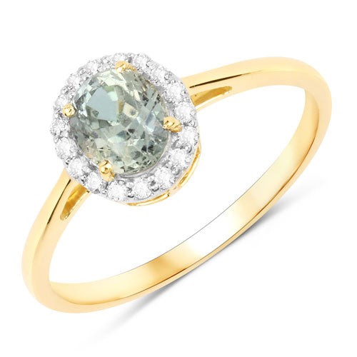 1.29 Carat Genuine Green Sapphire and White Diamond 14K Yellow Gold Ring by Bids.com
