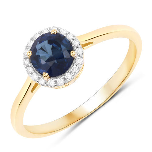 1.07 Carat Genuine Blue Sapphire and White Diamond 14K Yellow Gold Ring by Bids.com