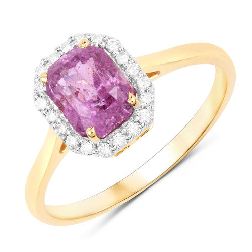 1.91 Carat Genuine Pink Sapphire and White Diamond 14K Yellow Gold Ring by Bids.com