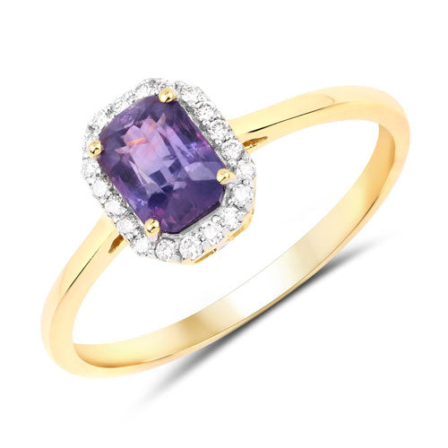 1.11 Carat Genuine Purple Blue Sapphire and White Diamond 14K Yellow Gold Ring by Bids.com