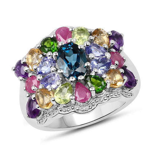 4.02 Carat Genuine Multi Stone .925 Sterling Silver Ring by Bids.com