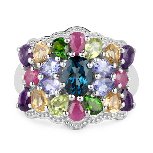 4.02 Carat Genuine Multi Stone .925 Sterling Silver Ring by Bids.com