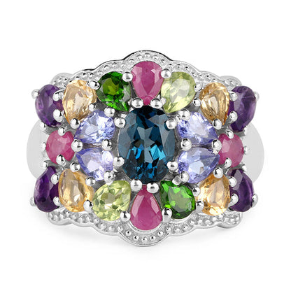 4.02 Carat Genuine Multi Stone .925 Sterling Silver Ring by Bids.com