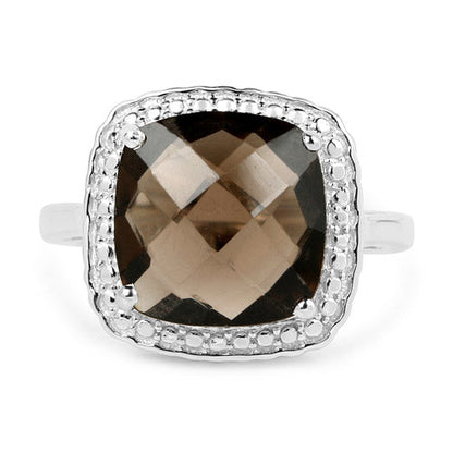 3.96 Carat Genuine Smoky Quartz .925 Sterling Silver Ring  DestGlow