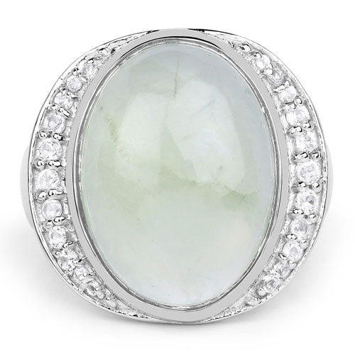 11.50 Carat Genuine Prehnite And White Topaz .925 Sterling Silver Ring by Bids.com