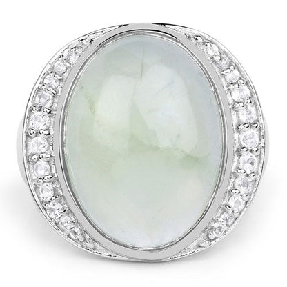 11.50 Carat Genuine Prehnite And White Topaz .925 Sterling Silver Ring by Bids.com