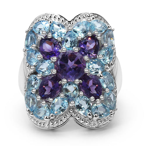 5.53 Carat Genuine Amethyst &amp; Blue Topaz .925 Sterling Silver Ring by Bids.com
