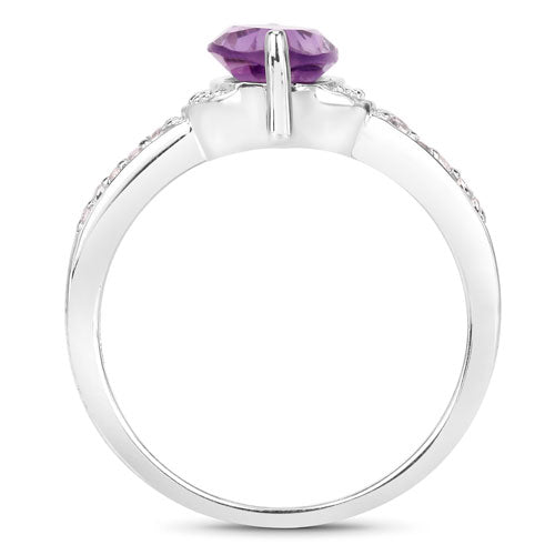 1.55 Carat Genuine Amethyst and White Topaz .925 Sterling Silver Ring  DestGlow