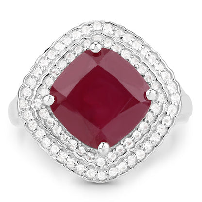 5.86 Carat Glass Filled Ruby and White Topaz .925 Sterling Silver Ring by Bids.com