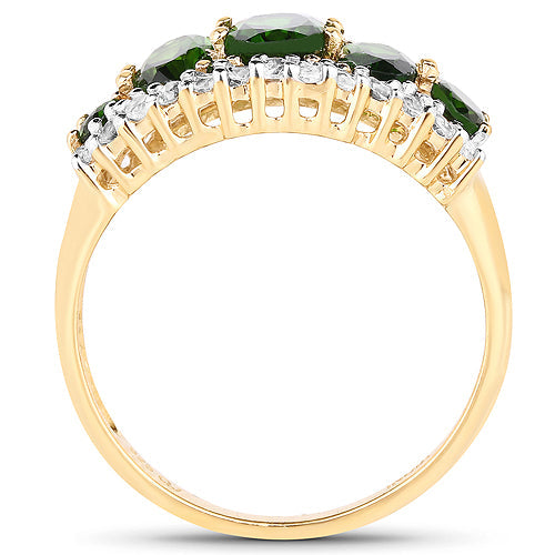18K Yellow Gold Plated 2.70 Carat Genuine Chrome Diopside and White Topaz .925 Sterling Silver Ring by Bids.com