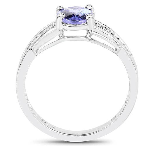 1.27 Carat Genuine Tanzanite and White Diamond .925 Sterling Silver Ring by Bids.com