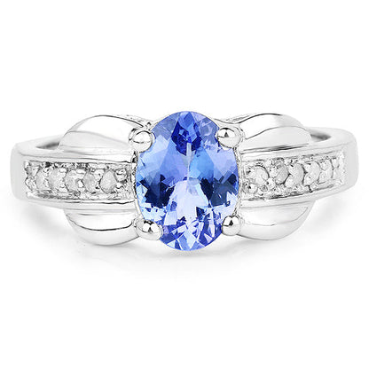 1.27 Carat Genuine Tanzanite and White Diamond .925 Sterling Silver Ring by Bids.com