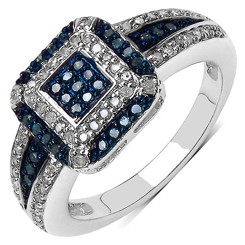 0.50 Carat Genuine Blue Diamond &amp; White Diamond .925 Sterling Silver Ring by Bids.com