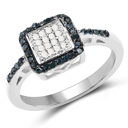 0.28 Carat Genuine Blue Diamond and White Diamond .925 Sterling Silver Ring  DestGlow