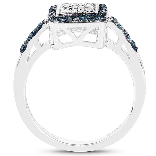 0.28 Carat Genuine Blue Diamond and White Diamond .925 Sterling Silver Ring  DestGlow